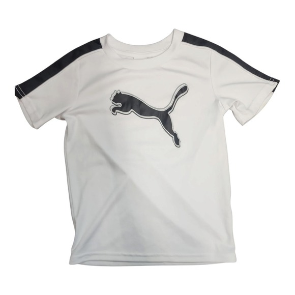 Puma‎ Toddler T-Shirt Size 4 White Black Sleeve Logo Tee Boys Athletic Pre-Owned - Picture 1 of 9